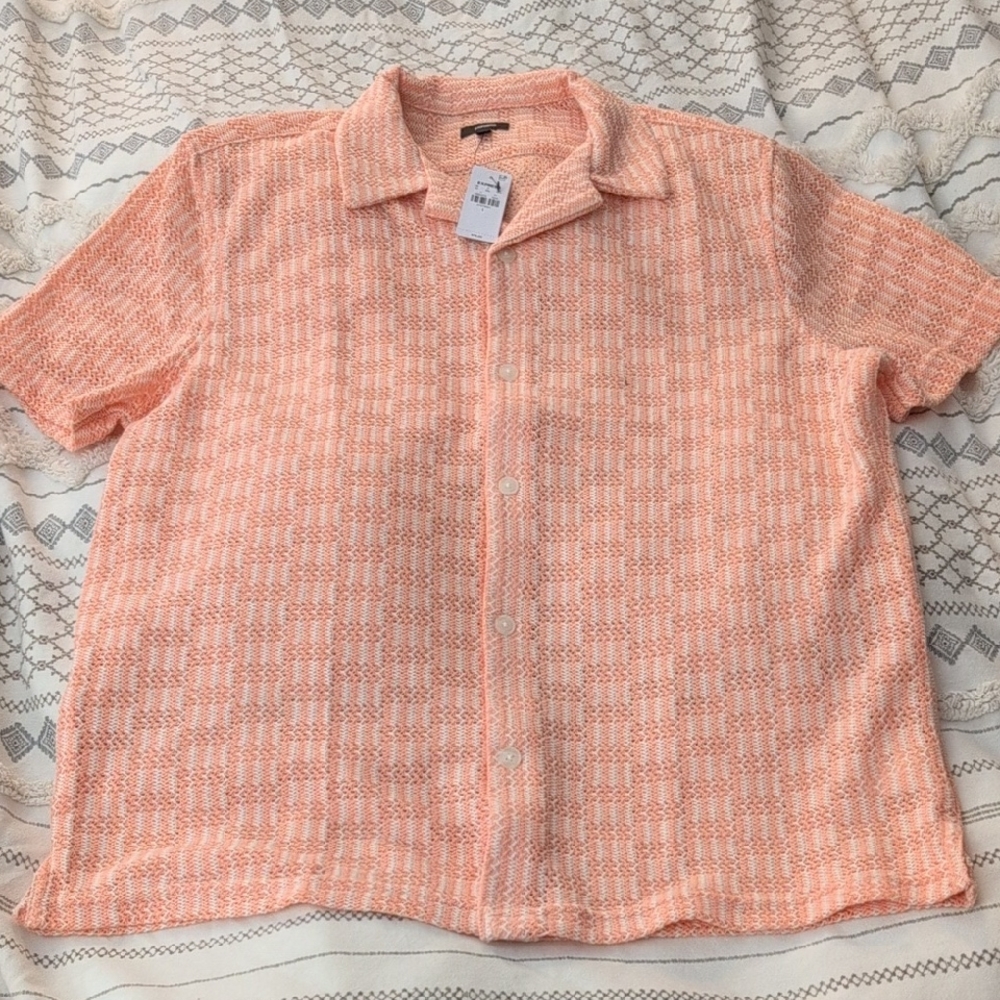 NWT Express Textured Striped Knit Short Sleeve Shirt Size L